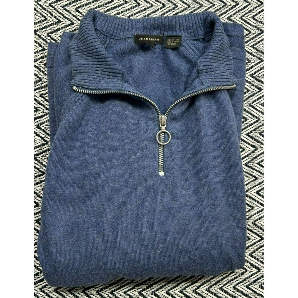 Jeanne Pierre Blue 1/4 Zip Pullover Sweater For Men's L 100% Cotton